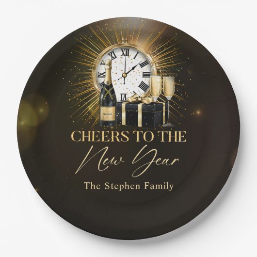 Cheers Silvester Party 2025 Gold Champagner Pappteller (Vorderseite)