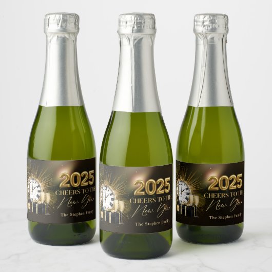 Cheers Silvester Party 2025 Gold Champagner Schaumweinetikett (Flaschen)