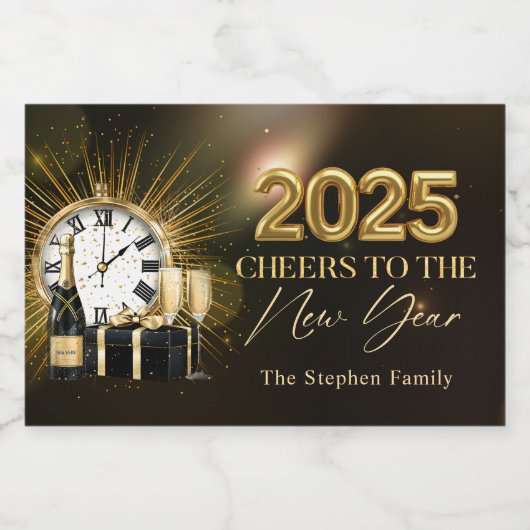 Cheers Silvester Party 2025 Gold Champagner Schaumweinetikett (Einzelnes Label)
