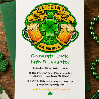 Cheers St Patricks Day Kleeblatt 21. Geburtstag Einladung