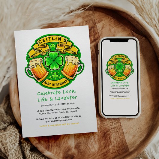 Cheers St Patricks Day Kleeblatt 21. Geburtstag Einladung