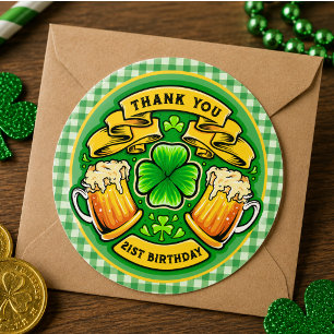 Cheers St. Patrick's Day Kleeblatt 21. Geburtstag Runder Aufkleber