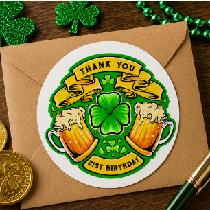 Cheers St. Patrick's Day Kleeblatt 21. Geburtstag Runder Aufkleber