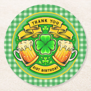 Cheers St. Patrick's Day Kleeblatt 21. Geburtstag Runder Pappuntersetzer
