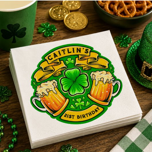 Cheers St Patricks Day Kleeblatt 21. Geburtstag Serviette