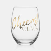 Cheers Stylish Gold Script Individuelle Name Weinglas Ohne Stiel (Vorderseite)