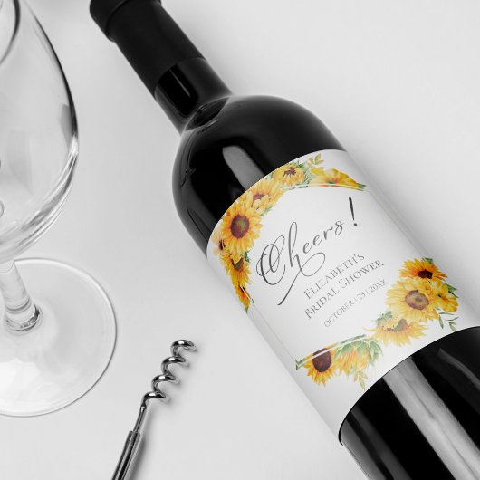 Cheers Sunflower Floral Fall Brautparty Weinetikett
