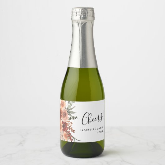 Cheers Terracotta Botanic Wedding Sparkling Wine L Schaumweinetikett (Vorderseite)