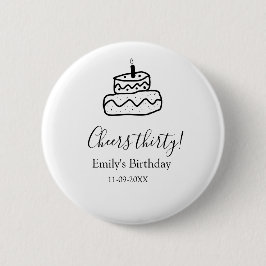 Cheers thirty birthday cake black scribble hand button