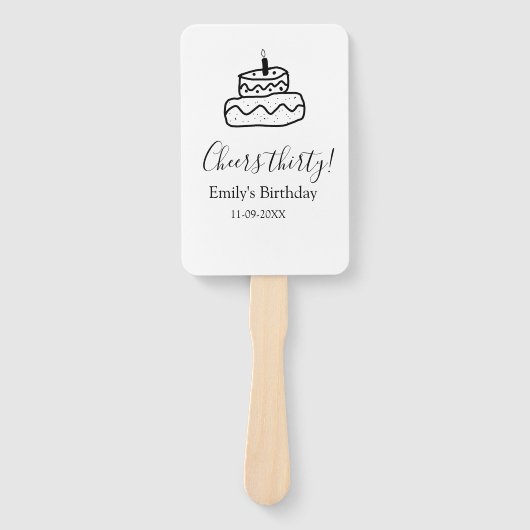 Cheers thirty birthday cake black scribble hand fächer (Vorderseite)