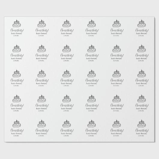 Cheers thirty birthday cake black scribble hand geschenkpapier (Flach)