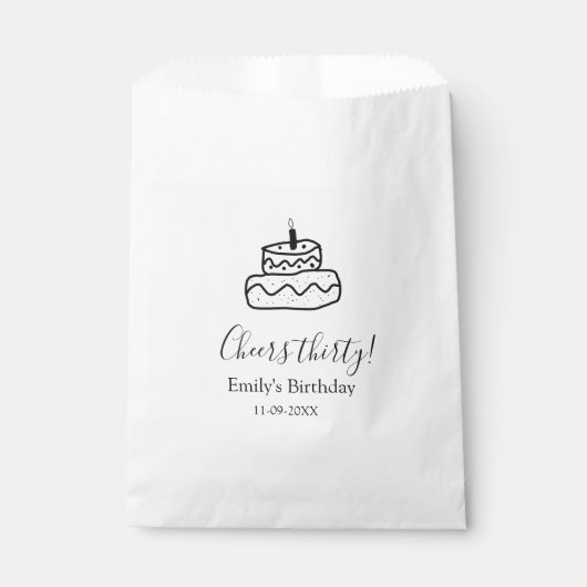 Cheers thirty birthday cake black scribble hand geschenktütchen (Vorderseite)
