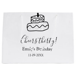 Cheers thirty birthday cake black scribble hand große geschenktüte