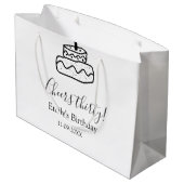 Cheers thirty birthday cake black scribble hand große geschenktüte (Rückseite Schrägansicht)