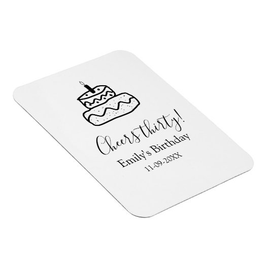 Cheers thirty birthday cake black scribble hand magnet (Rechte Seite)