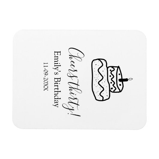 Cheers thirty birthday cake black scribble hand magnet (Horizontal)
