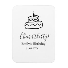 Cheers thirty birthday cake black scribble hand magnet