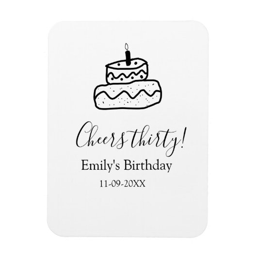 Cheers thirty birthday cake black scribble hand magnet (Vertikal)