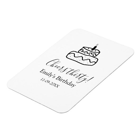 Cheers thirty birthday cake black scribble hand magnet (Linke Seite)