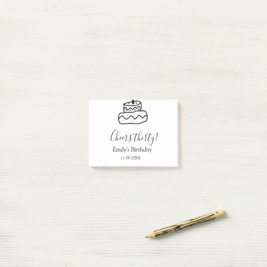 Cheers thirty birthday cake black scribble hand post-it klebezettel (Auf Schreibtisch)