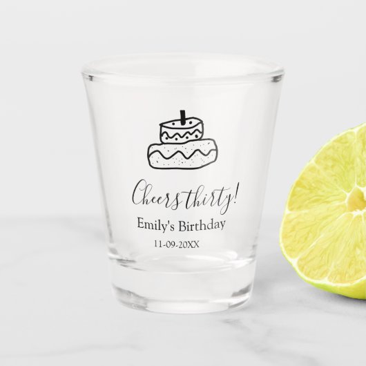 Cheers thirty birthday cake black scribble hand schnapsglas (Vorderseite)
