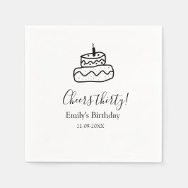 Cheers thirty birthday cake black scribble hand serviette