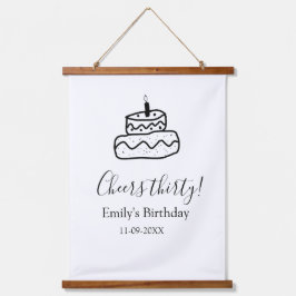 Cheers thirty birthday cake black scribble hand wandteppich mit holzrahmen