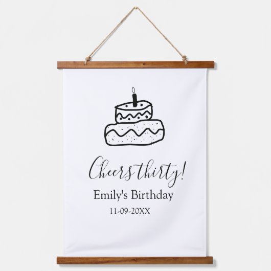 Cheers thirty birthday cake black scribble hand wandteppich mit holzrahmen (Vorderseite)