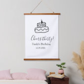 Cheers thirty birthday cake black scribble hand wandteppich mit holzrahmen (Schlafzimmer)