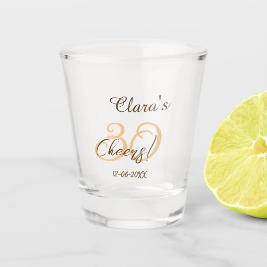 Cheers thirty birthday charcoal brown orange bold  schnapsglas (Vorderseite)