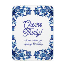 Cheers thirty birthday royal blue floral border na