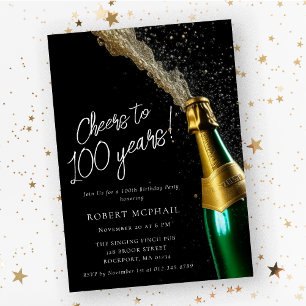 Cheers to 100 Years Champagner Flasche Geburtstag Einladung