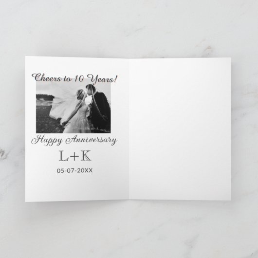 Cheers to 10 Years happy anniversary add photo dat Karte (Innenseite)