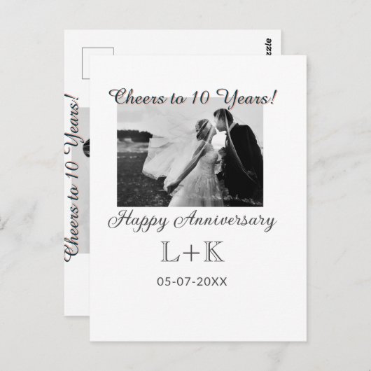 Cheers to 10 Years happy anniversary add photo dat Postkarte (Vorne/Hinten)
