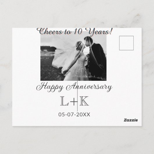 Cheers to 10 Years happy anniversary add photo dat Postkarte (Rückseite)