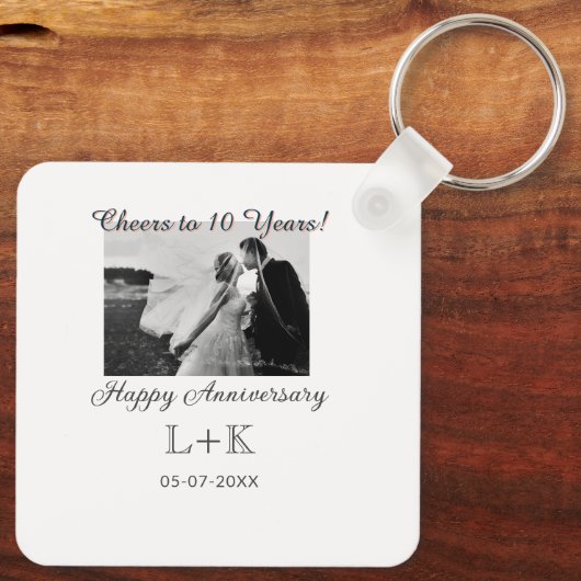 Cheers to 10 Years happy anniversary add photo dat Schlüsselanhänger (Rückseite)