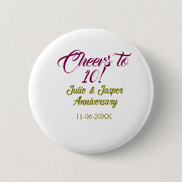 Cheers to 10th wedding anniversary mauve golden na button
