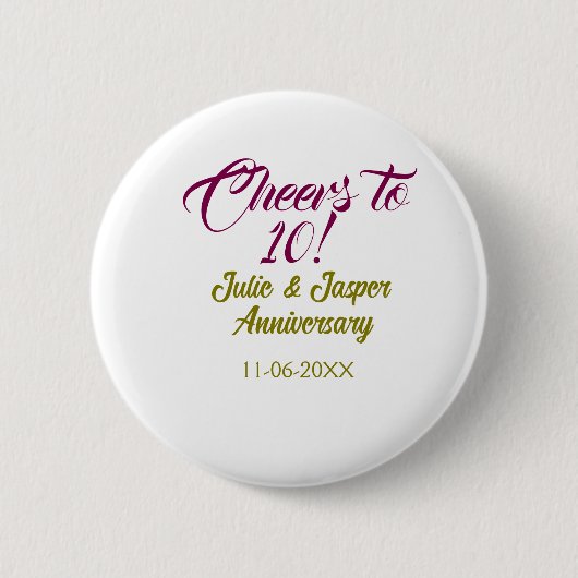 Cheers to 10th wedding anniversary mauve golden na button (Vorderseite)