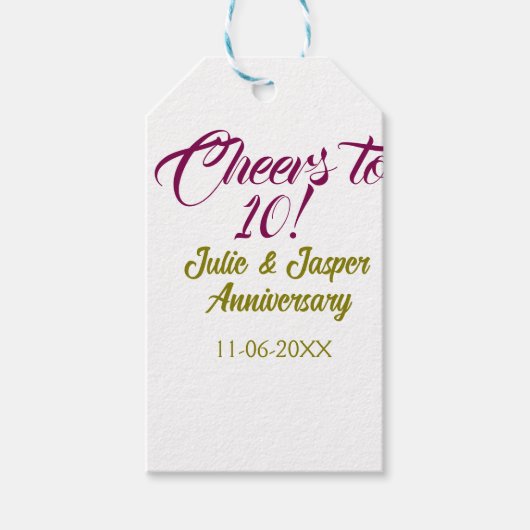 Cheers to 10th wedding anniversary mauve golden na geschenkanhänger (Vorderseite)