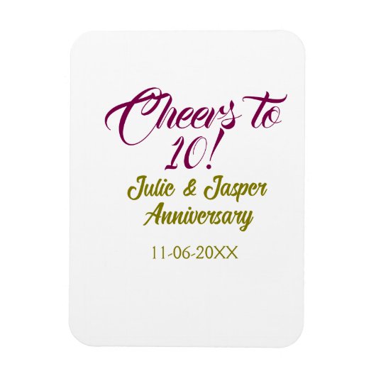 Cheers to 10th wedding anniversary mauve golden na magnet (Vertikal)