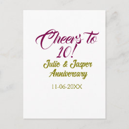 Cheers to 10th wedding anniversary mauve golden na postkarte