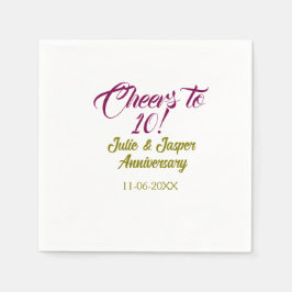Cheers to 10th wedding anniversary mauve golden na serviette