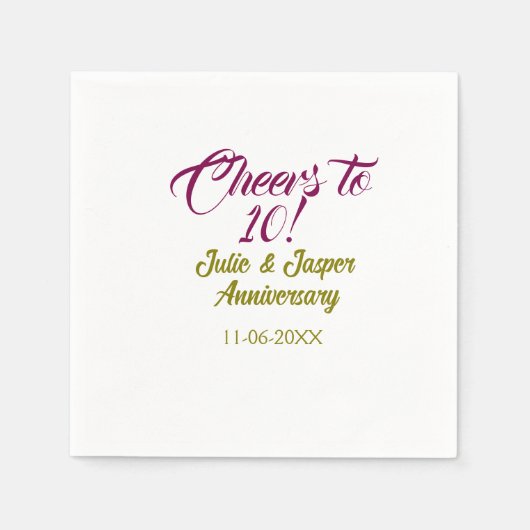 Cheers to 10th wedding anniversary mauve golden na serviette (Vorderseite)