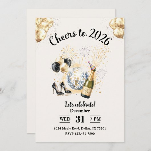 Cheers to 2026 New Year’s Eve Party Einladung (Vorne/Hinten)