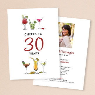 Cheers to 30 Years Cocktail Drinks Geburtstag Einladung