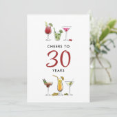 Cheers to 30 Years Cocktail Drinks Geburtstag Einladung (Stehend Vorderseite)