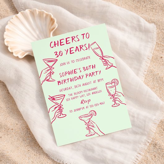 Cheers to 30 Years Green Cocktail 30th Birthday Einladung