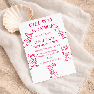 Cheers to 30 Years White Cocktail 30th Birthday Einladung