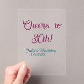 Cheers to 30th birthday name date mauve blue elega acryleinladungen (Insitu (Handheld))