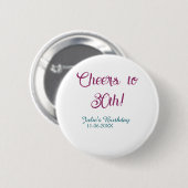 Cheers to 30th birthday name date mauve blue elega button (Vorne & Hinten)